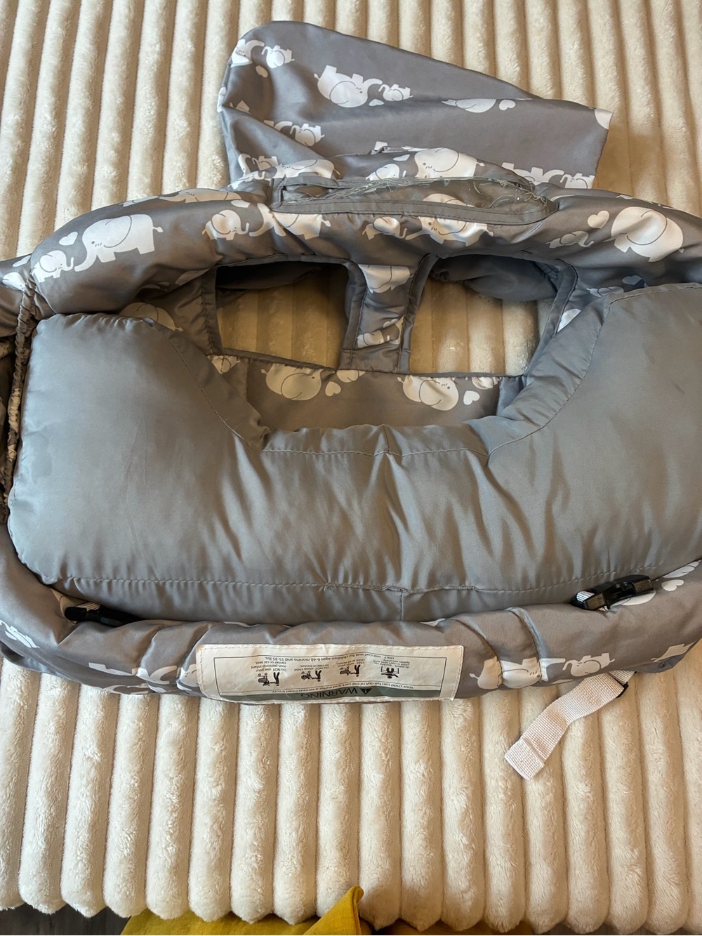 🐘🛒 Shopping Cart Cover with Removable Pillow | Gray Elephant Print
